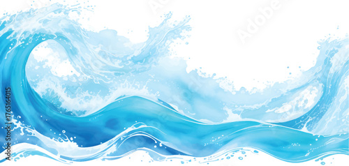 Clear blue ocean water waves splash with fresh liquid bubbles, a cold nature design backdrop