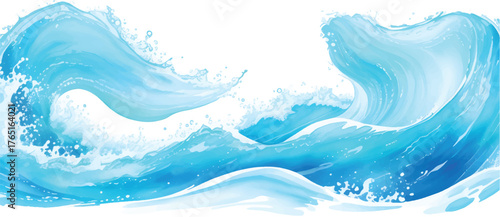 Blue ocean wave splash and sea water pattern with sky reflection, perfect for summer nature illustration design