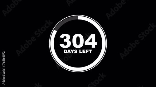 Countdown timer showing 365 days left in a circular graphic on a black background for events and promotions, 365 days left timer with circular progress bar.