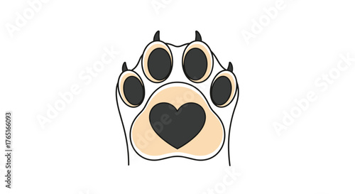 Cute animal paw print with a heart shaped pad illustration.