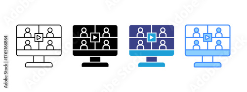 Virtual Meeting icon set multiple style collection