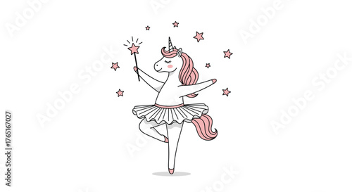Enchanting Unicorn Ballerina with Magic Wand and Starry Aura.