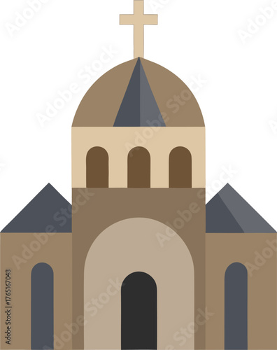 Byzantine Church Architecture Vector Art Flat Design Dome Structure Religious Building Cross Top Place of Worship Drawing