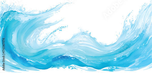 Blue ocean wave and sea water splash isolated on white, a nature vector illustration for summer design