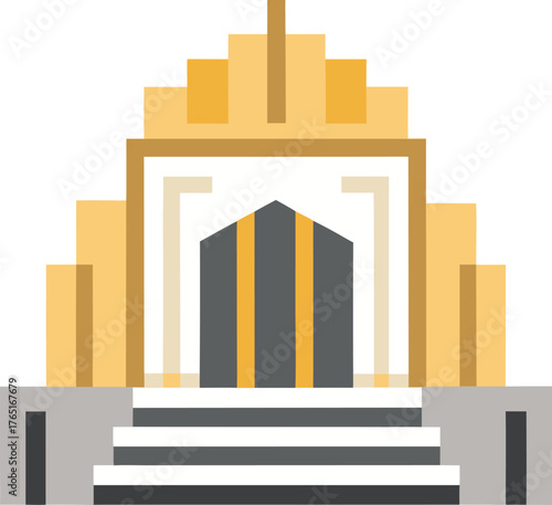 Art Deco Building Facade Flat Design Vector Illustration Grand Entrance Steps Architectural Structure Abstract Geometry Drawing