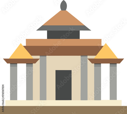 Minimalist temple icon. Ancient asian building illustration. Traditional oriental architecture.
