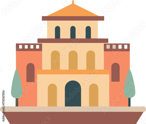 Minimalist mediterranean villa icon. Traditional spanish architecture illustration. European building.