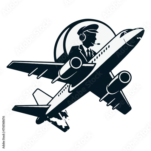 vector illustration of airplane. Pilot in airplane cockpit operating controls with hands aviation.