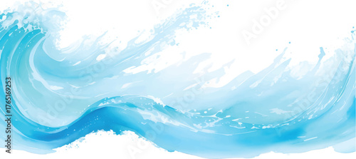 Gentle Flowing Watercolor Ocean Wave with Soft Blue and White Layers, Perfect for Minimalist Abstract Marine-Themed Backgrounds and Banner Graphics