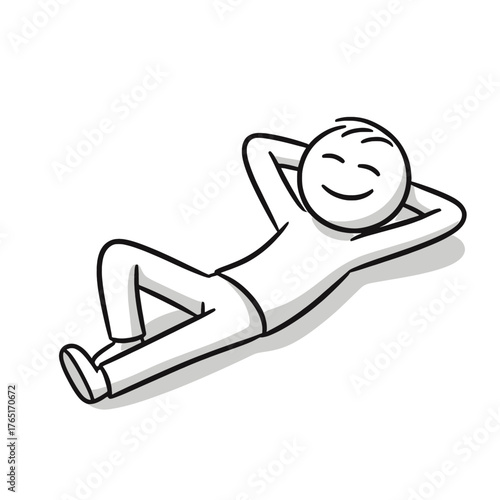 Vector illustration of smiling stickman reclining with arms behind head, expressing freedom and relaxation.