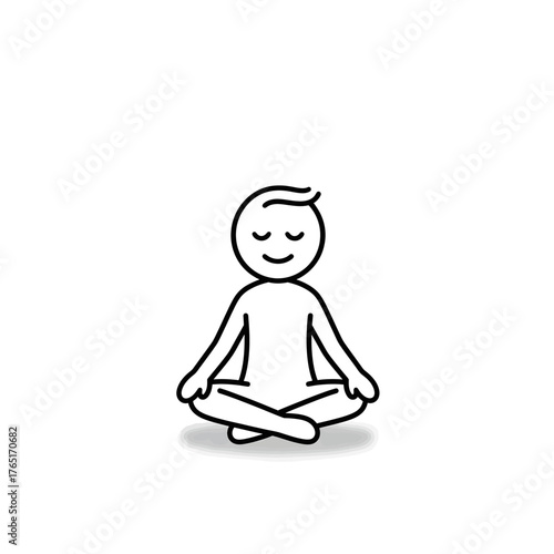 Minimalist vector of stickman in meditation pose, representing calmness, focus, and mindfulness.