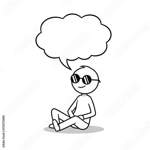 Cute stickman lying down with a thought bubble, symbolizing peace, imagination, and relaxed mind.