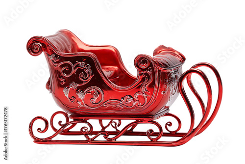 Red Vintage Santa Sleigh Ornament Isolated on White Background