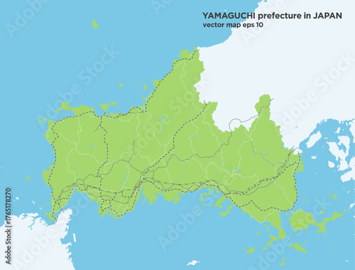 日本の山口県の緑色のシンプルなロードマップ