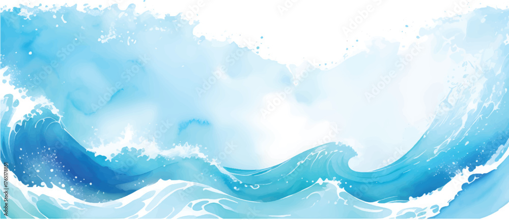 Obraz premium Soft Gradient Blue Ocean Wave Abstract Watercolor Texture Background with Gentle Fluid Flow and White Highlights for Calm Marine Graphic Design