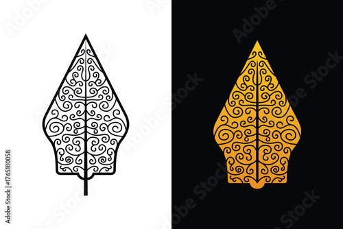 Gunungan Kayon Javanese Indonesian Traditional Wayang Puppet Art Show Cultural Pattern Black Gold Outline Vector 