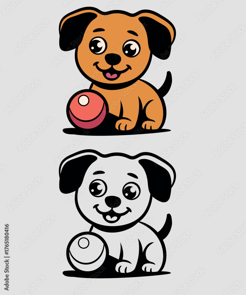 Fototapeta premium Happy Dog Sitting Coloring Page. Easy-to-Color Puppy Line Drawing.