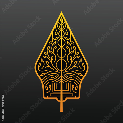 Gunungan Kayon Javanese Indonesian Traditional Wayang Puppet Art Show Cultural Pattern Black Gold Vector