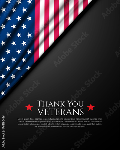 Thank you veterans, November 11, honoring all who served with American flags on black background vector illustration