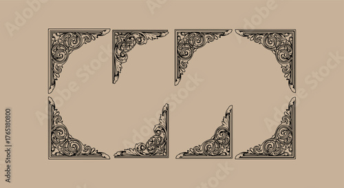 Ornate vintage corner embellishments for decorative design projects