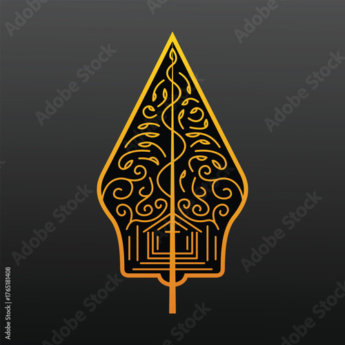 Gunungan Kayon Javanese Indonesian Traditional Wayang Puppet Art Show Cultural Pattern Black Gold Vector