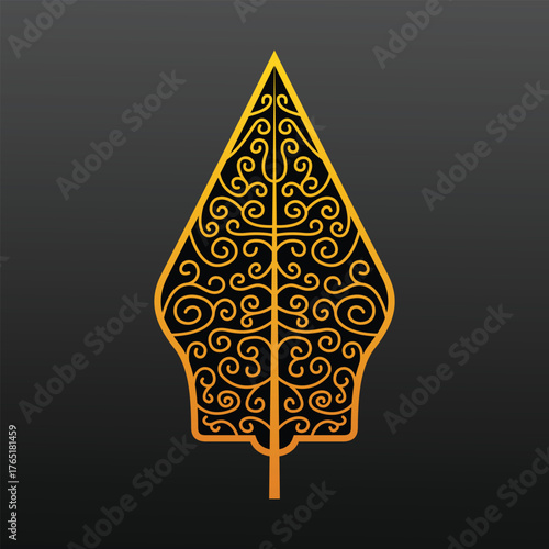 Gunungan Kayon Javanese Indonesian Traditional Wayang Puppet Art Show Cultural Pattern Black Gold Vector