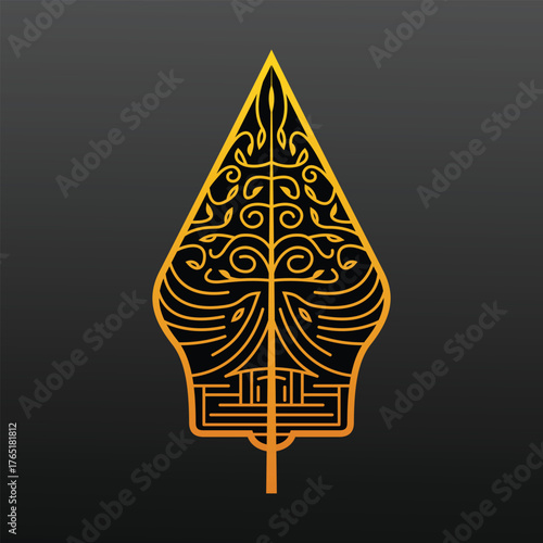 Gunungan Kayon Javanese Indonesian Traditional Wayang Puppet Art Show Cultural Pattern Black Gold Vector