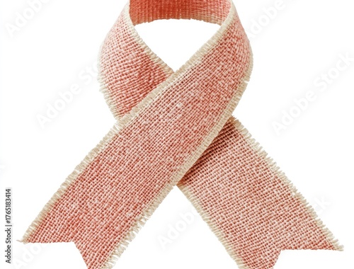 Burlap pink awareness ribbon against white