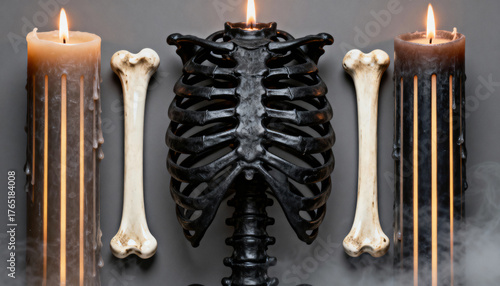Skeleton with candles and bones for a spooky halloween scene