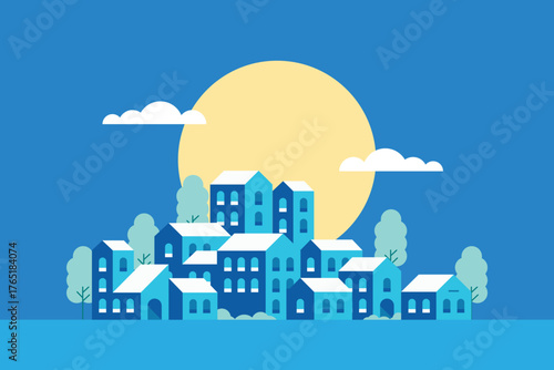 Flat illustration vector in bright colors. Geometric house background design	