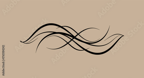 Elegant abstract black ink flourish on a muted beige background