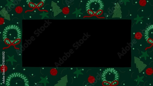 Colorful wiggly hand drawn Christmas frame decoration on loop