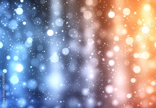 Bokeh lights blend blue/orange. Faded, abstract, festive
