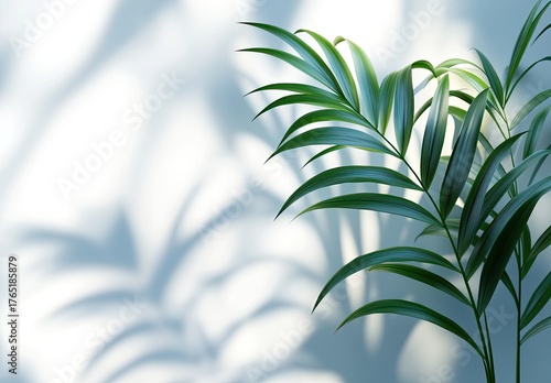 Palm fronds, light and shadow, elegant, on white wall