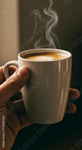Warm Cup of Coffee in Hand with Steaming Beverage Background for Cozy Mood and Relaxation Vibes