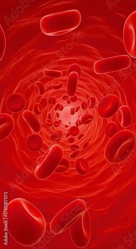 Abstract Red Blood Cells Flowing Through Human Blood Vessel in Vivid Detail and Depth