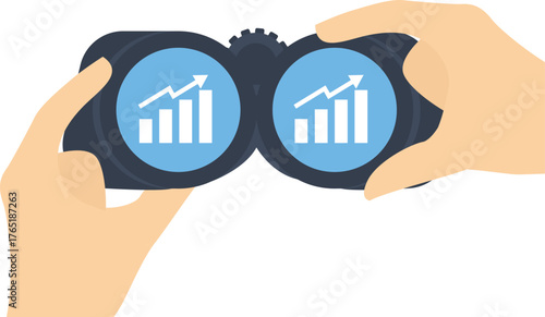 Businessmen use telescopes to observe the growth of business data

