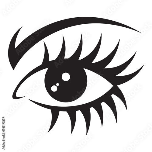Stylized eye with long eyelashes and eyebrow in a simple design