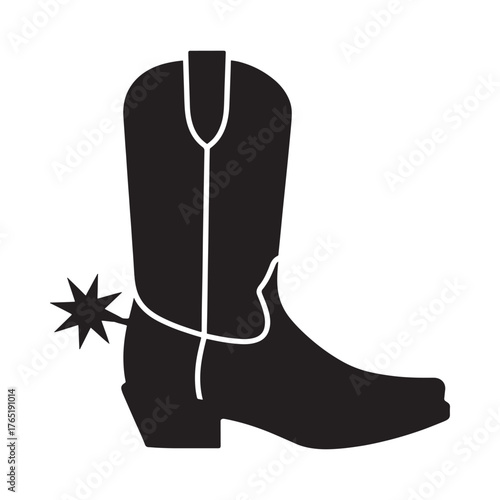 Black cowboy boot with a spur on a white background