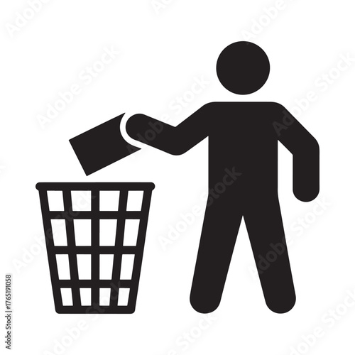 Person silhouette throwing trash into a waste bin icon