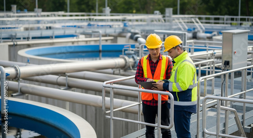 Professional Engineers Reviewing Water Treatment Plant Data