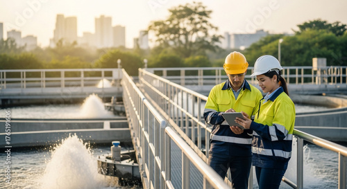 Industrial Engineers Inspecting Water Treatment Plant Outdoor