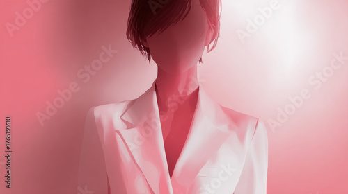 Woman in virtual chaos artwork embodies elegance and mystery, blending seamlessly into captivating digital landscape