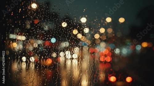 Raindrops Car Window Night/雨滴車窓夜景1