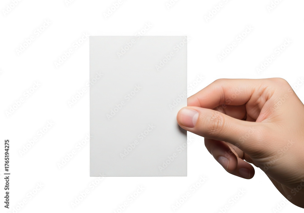 Obraz premium Hand holding a blank white business card isolated on transparent background