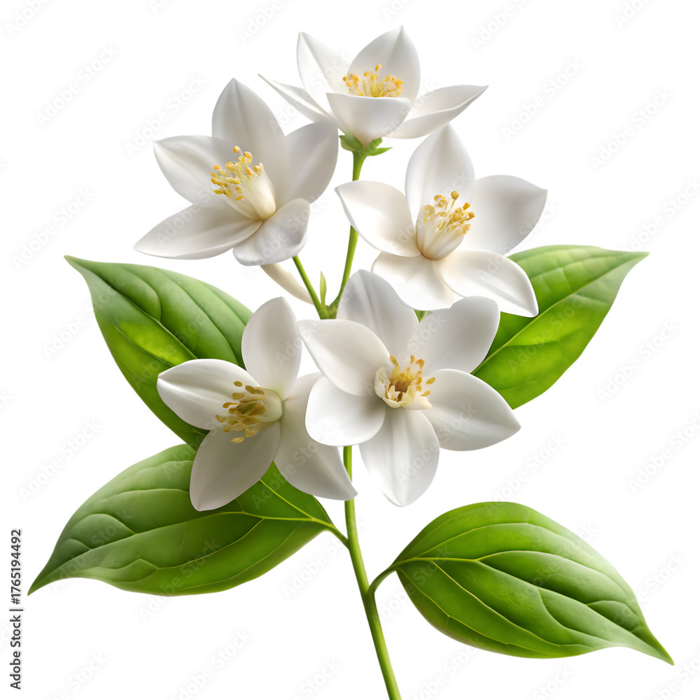 Fototapeta premium Jasmine flowers and leaves isolated on transparent background