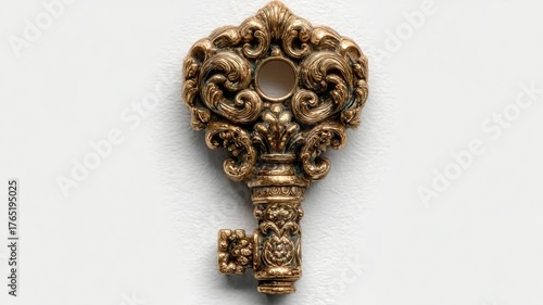 Ornate vintage key with intricate detailing on display