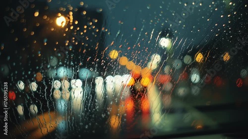 Raindrops Car Window Night/雨滴車窓夜景4