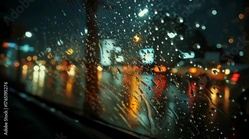 Raindrops Car Window Night/雨滴車窓夜景5