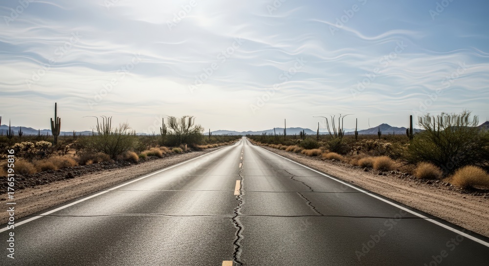 Fototapeta premium A heat haze shimmering over a paved road in the desert.